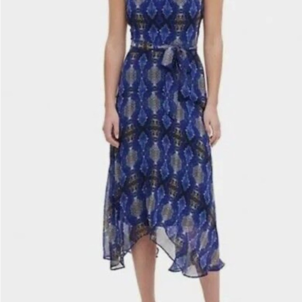 Elegant Blue Patterned Women's Dress